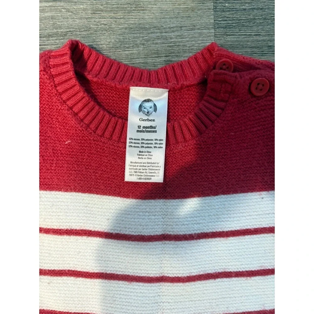 Gerber Baby Boy‎ Girl Red White Stripe Knit Romper Jumpsuit 12 Months